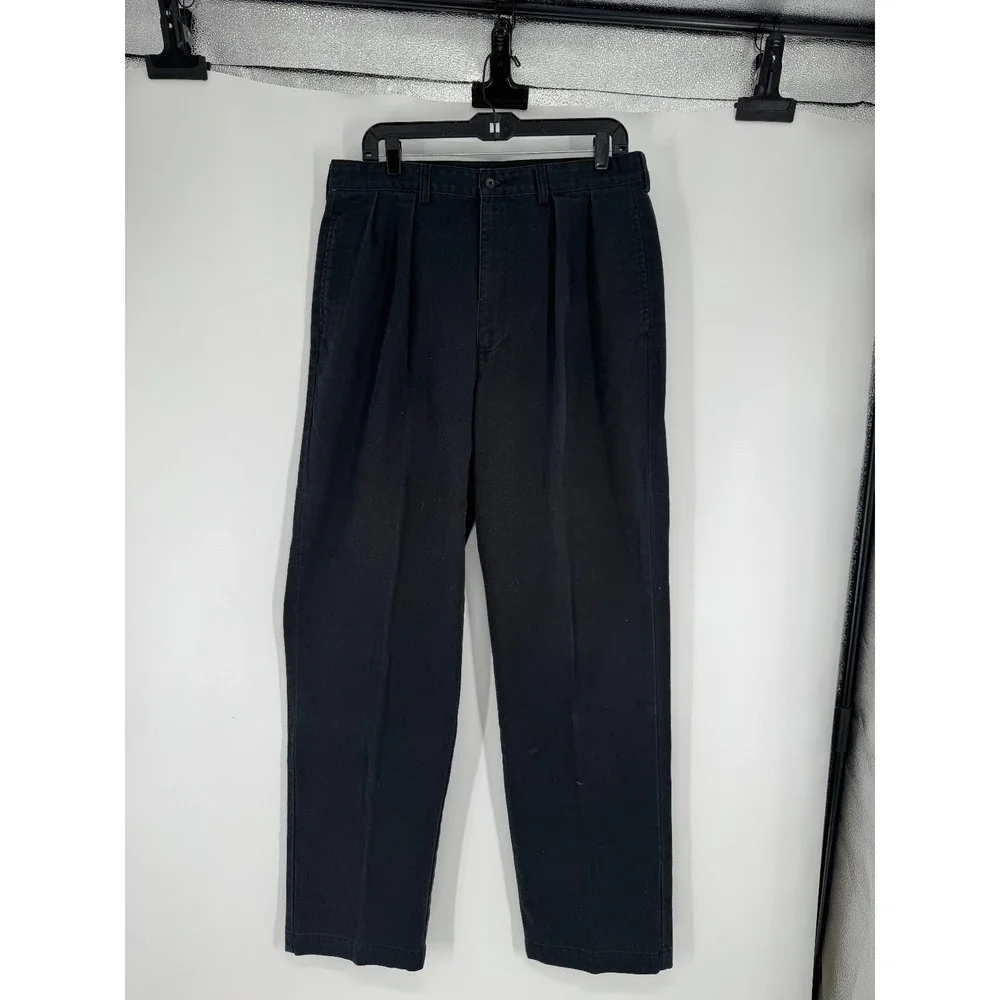 Polo Ralph Lauren Andrew Pants Mens Size 35x32 Black Vintage Baggy Pleated Chino
